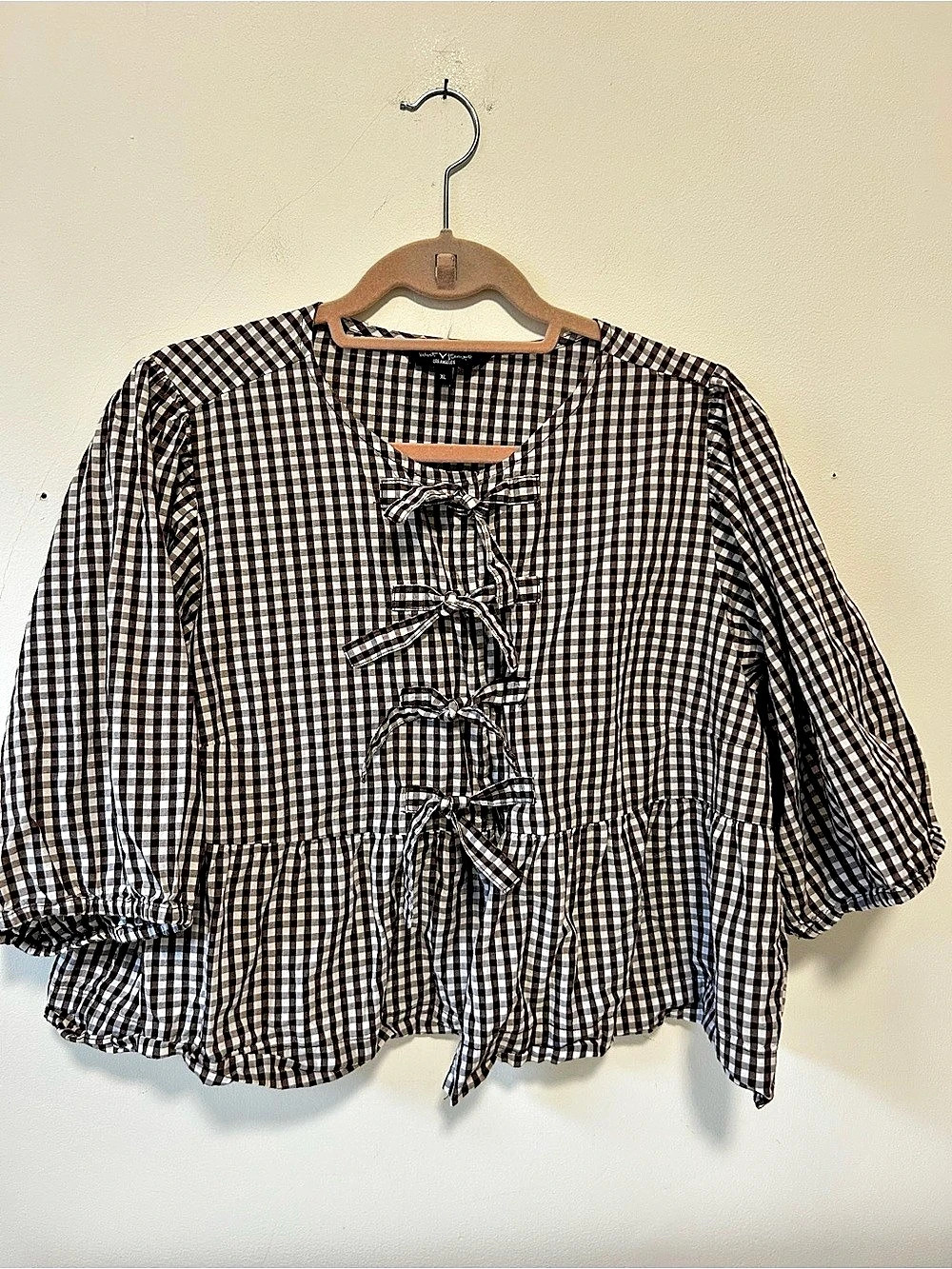Velvet Heart Gingham Blouse in Black & White Size XL Like New
